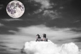 surreal black and white moonscape