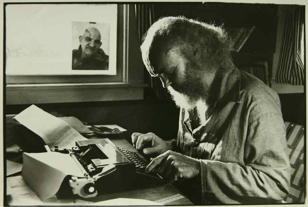 Ram Dass writing at his father's farm in New Hampshire